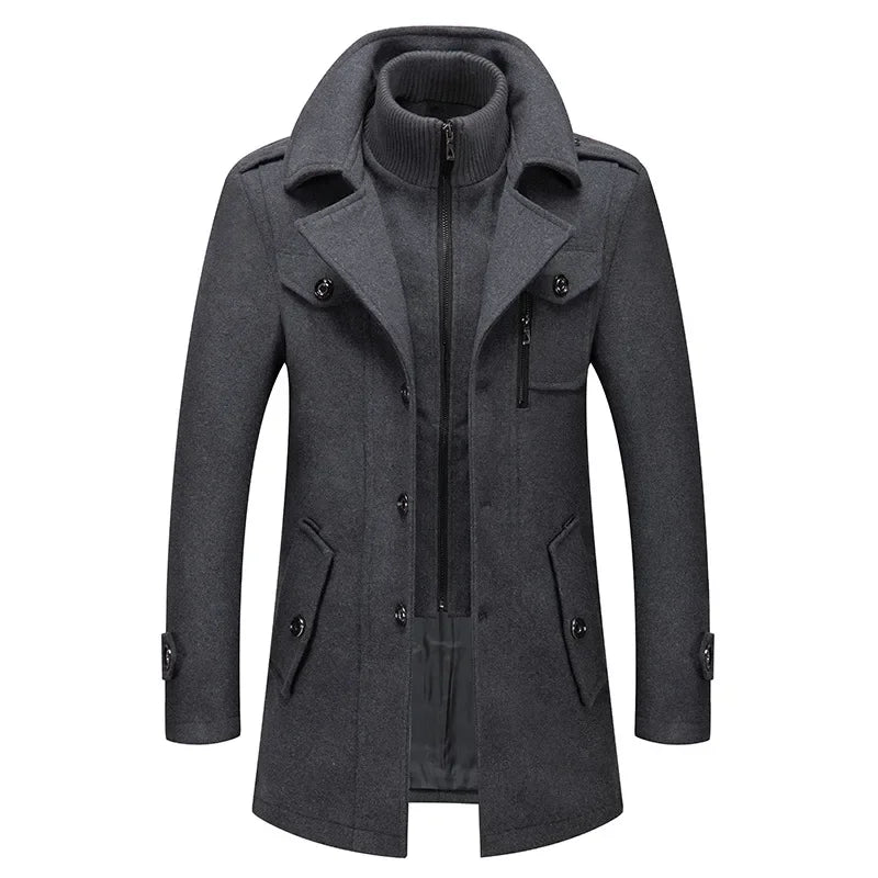 New Collection 2024-2025 Winter Mens Woollen Jacket High-quality Business Casual Jackets Male Long Style Stand Collar Solid Color Thicken Warm Wool Coats