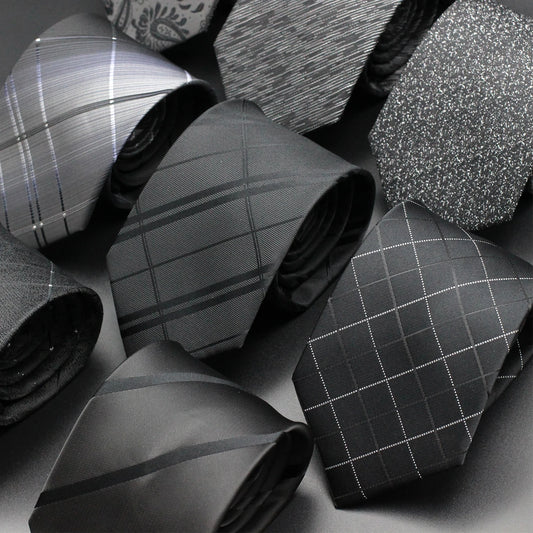 Luxury Black Colors 8CM Men's Necktie Polyester Ties For Man Paisley Striped Solid Jacquard Cravat Business Party Corbatas