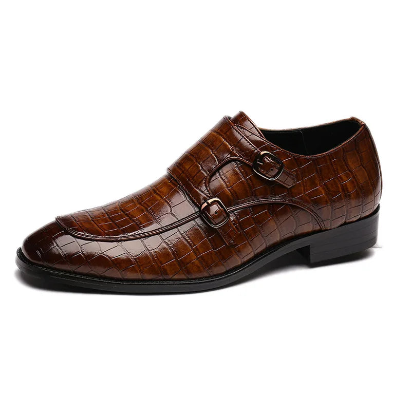 Man's Business Dress Office Shoes Crocodile Grain Leather Shoes Mens Buckle Casual Wedding Party Shoe Men Loafers Flats