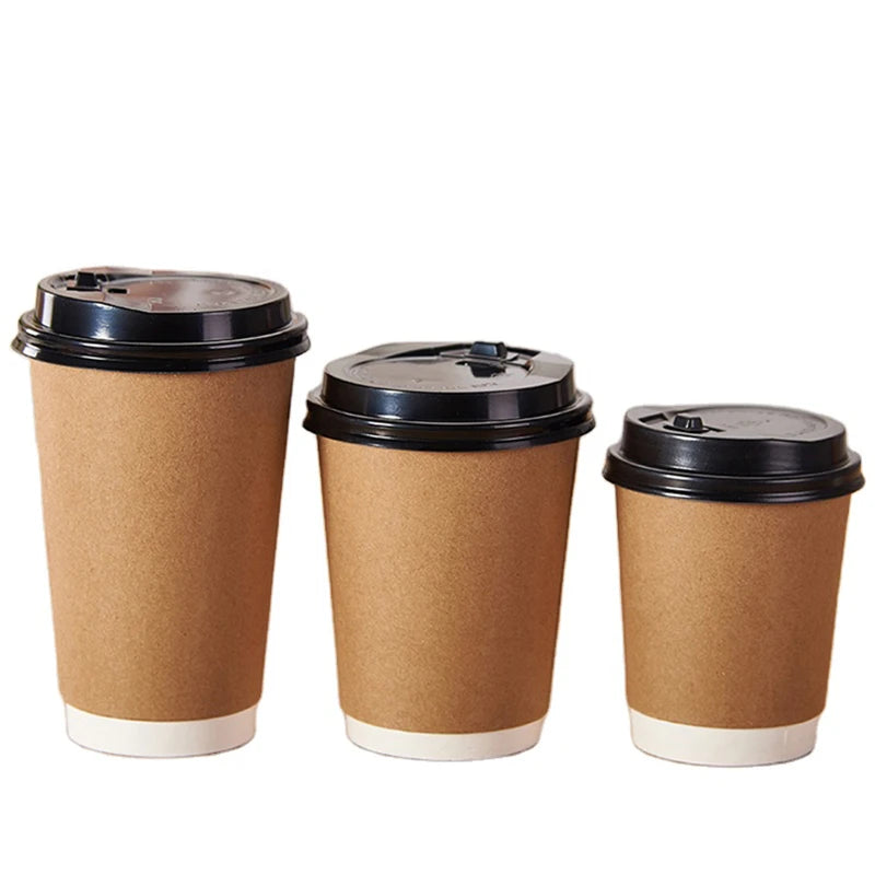 100pcs/pack 4/8/12oz Disposable Coffee Cup Kraft Paper Cup Double Layer Paper Cup Hot Drink Cup Accept customization