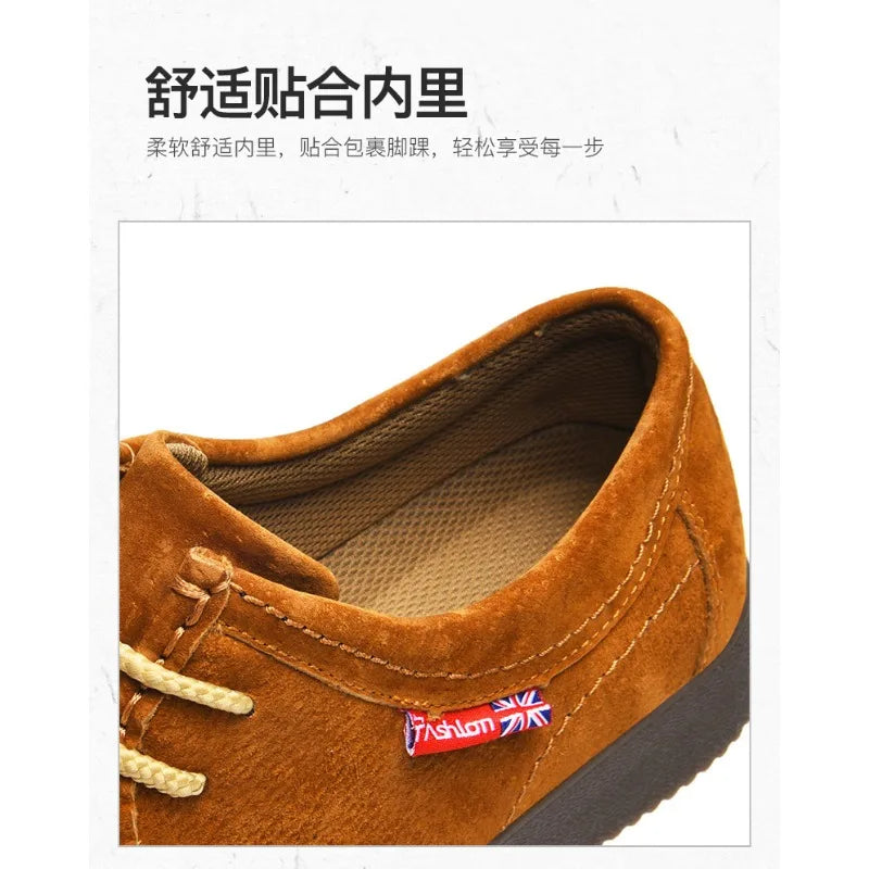 Autumn Men Casual Shoes Suede Leather Work Shoes Male Lace-up Flats Sneakers Platform British Business Party Dress Shoes 38-45