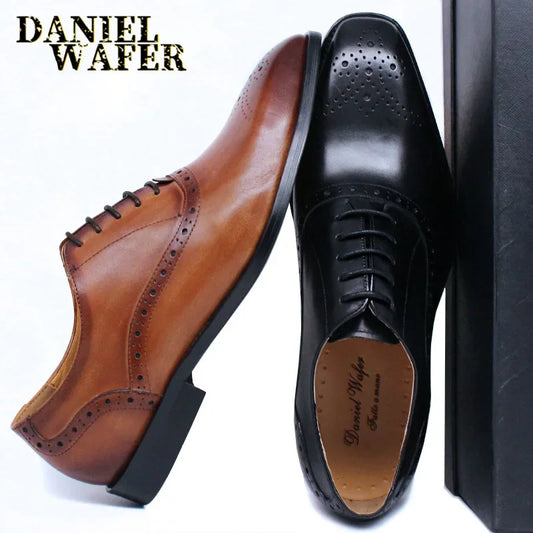 Men's Genuine Leather Oxford Shoes Brown & Black 2025 - 2026  High-Quality Snake Print Lace-Up Business Dress Suit Wedding Shoes