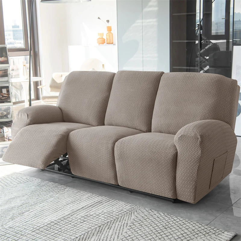 3 Seat Jacquard Recliner Sofa Cover Solid Color Lazy Boy Chair Covers Stretch Non Slip Couch Armchair Slipcovers for Living Room
