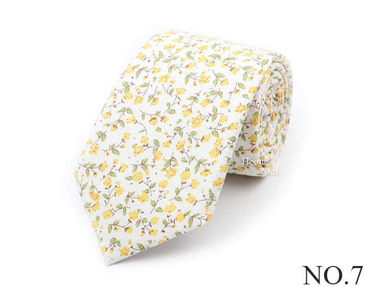 New Chic Floral Tie For Men 2025 100% Cotton Beautiful Elegant Flower Necktie White Blue Narrow Skinny Wedding Casual Cravat