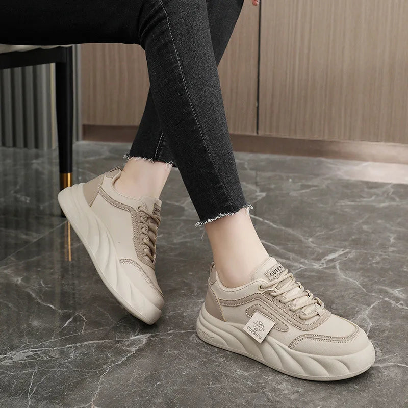 2024 New Chunky Women's Casual Flats Shoes Spring Trendy Comfortable Sneakers Youth Student Girls Board Shoes Small White Shoes