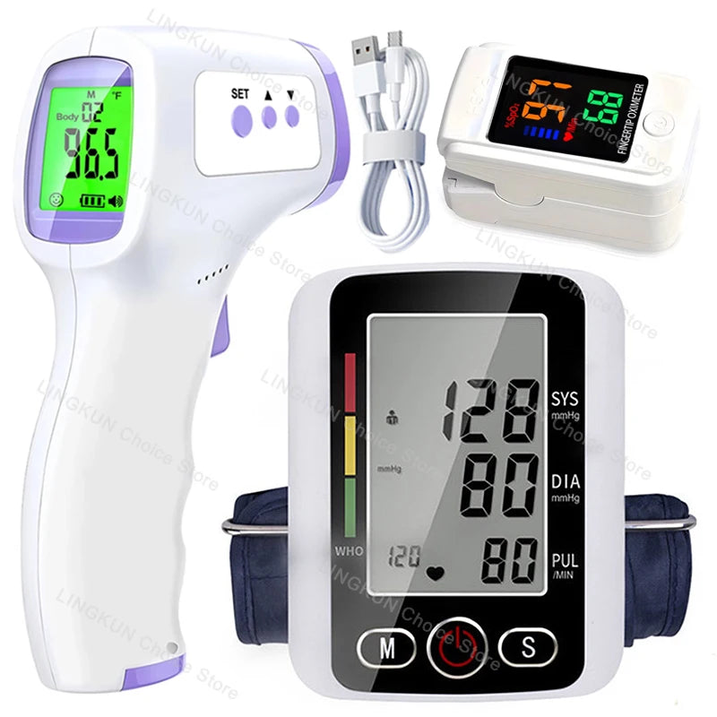 Digital Arm Blood Pressure Test Kit Cuff Sensor Monitor BP Automatic Pressure Tonometer Tensiometer Heart Rate Pulse Meter