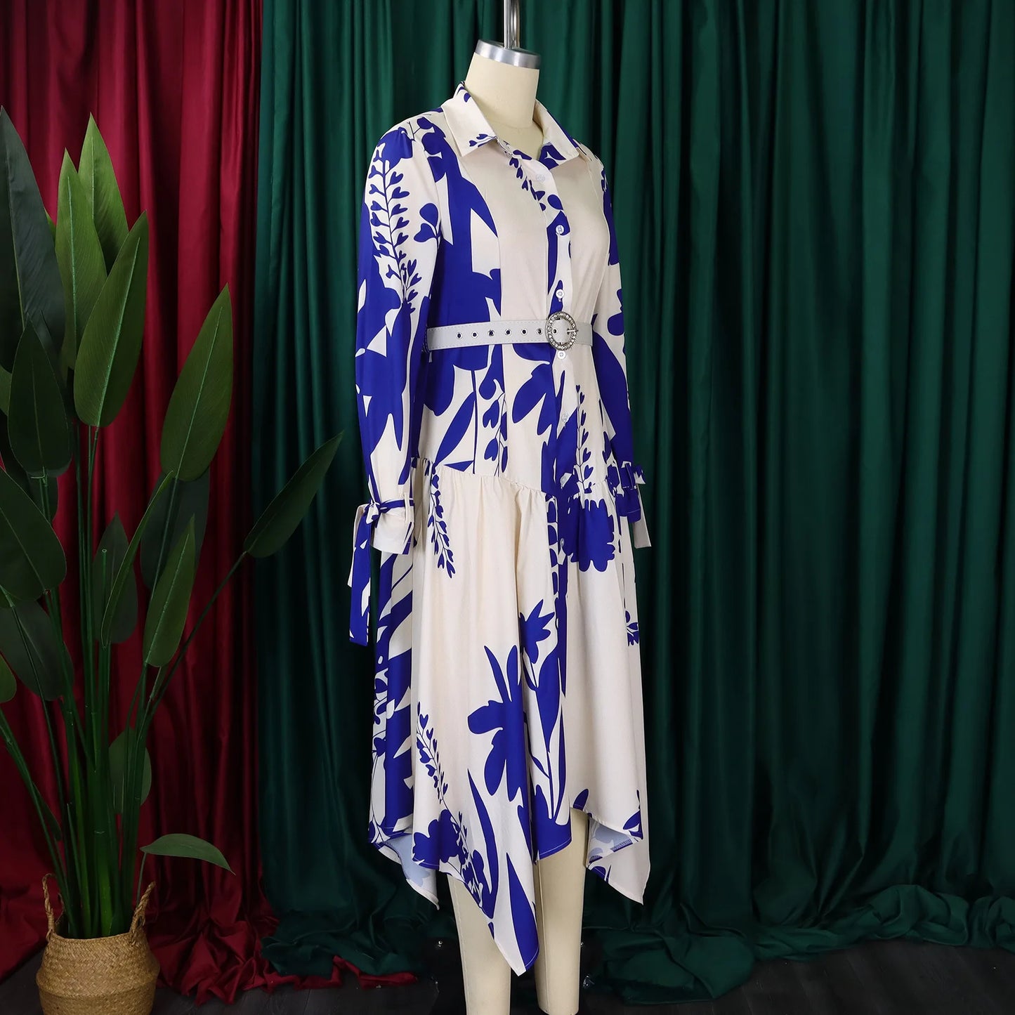 Brand new collection 2024-2025 Europe Plus-size Women's Fashion Fashion New Temperament Printed Irregular Lapel Dress Y2k Dress