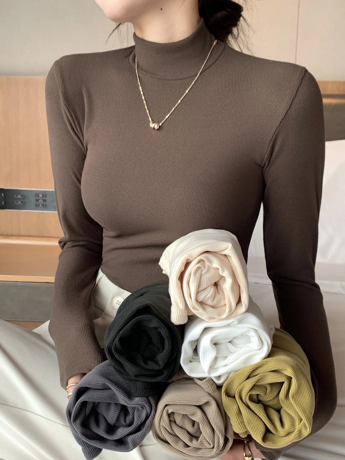 2024 New Knitted Half-turtleneck Pullovers Women Bottom Shirts Sweater Jumper Elegant USA and Canadian Fashion Long-sleeved Tops Knitwear