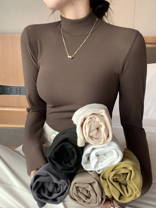 2024 New Knitted Half-turtleneck Pullovers Women Bottom Shirts Sweater Jumper Elegant USA and Canadian Fashion Long-sleeved Tops Knitwear