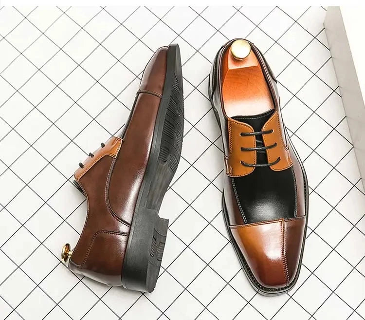 New Fashionable 2024-2025 Derby Shoes Men Shoes Pointed Lace up Business Office Dress Shoes Black Yellow Blue Yellow Size 38-48 Men Shoes