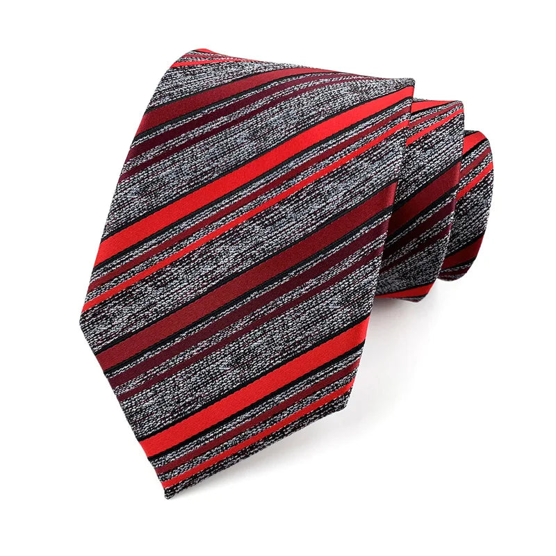 Luxury 8CM Mens Ties Necktie Red Color Stripes Ties For Man Groom Jacquard Woven Neck Tie For Business Wedding Party