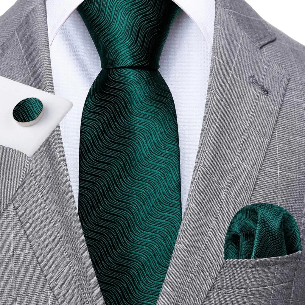 Amazony Epic Green Silk Mens Tie Hanky Cufflinks Set Mint Grass Teal Bottle Sage Pea Green Necktie For Male Wedding Business Party