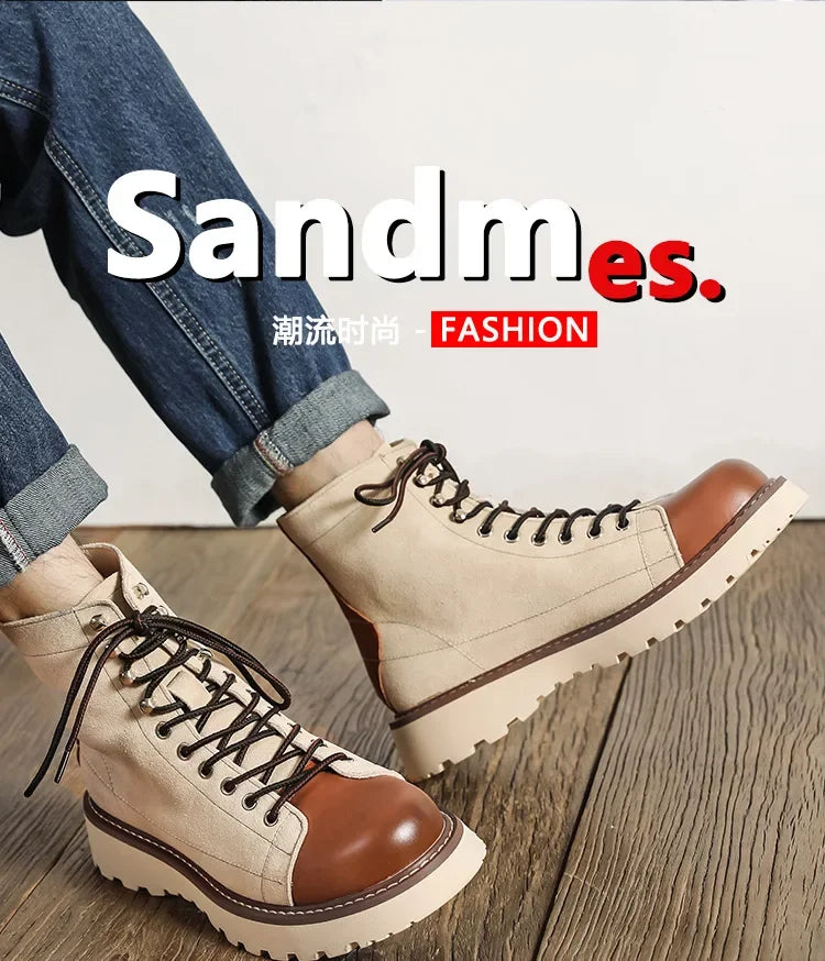 Our new collection 2024-2025 Mid-british Desert Boots for Men Color Match Autumn Winter Designer Cow Leather Platform Shoes Male Fashion Casual Ankle Boots BUY ONE AND GET A FREE GIFT LAPTOP STAND
