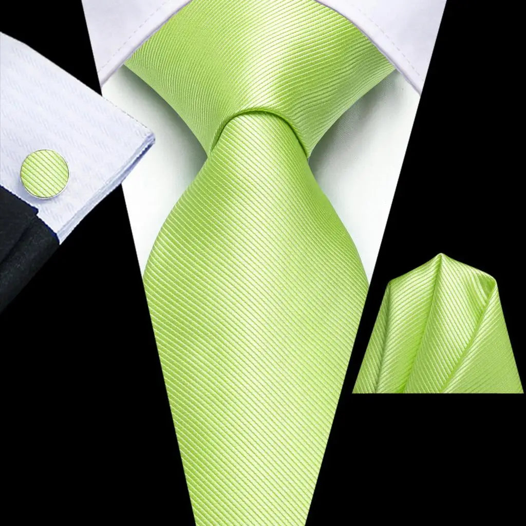 Hi-Tie Solid Green Orange Mens Fashion Necktie Handkerchief Cufflinks for Tuxedo Accessory Classic Silk Luxury Tie for Man Gift