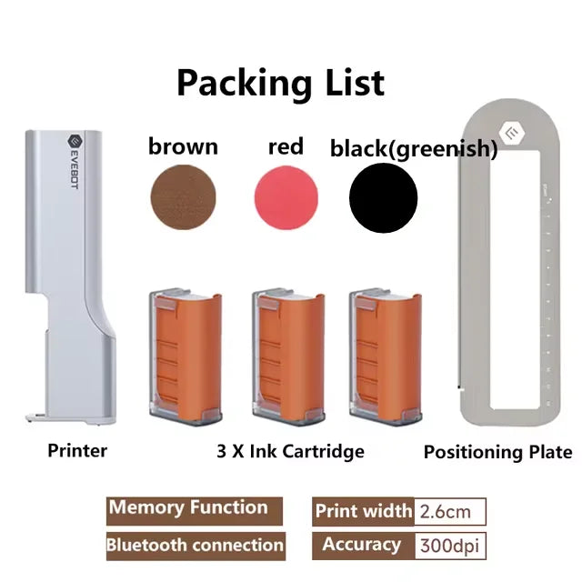 EVEBOT Food Inkjet Printer Handheld DIY Printpen With Auxiliary Ruler Print Size 26*1000 MM Custom Printing for Cafes Bakeries