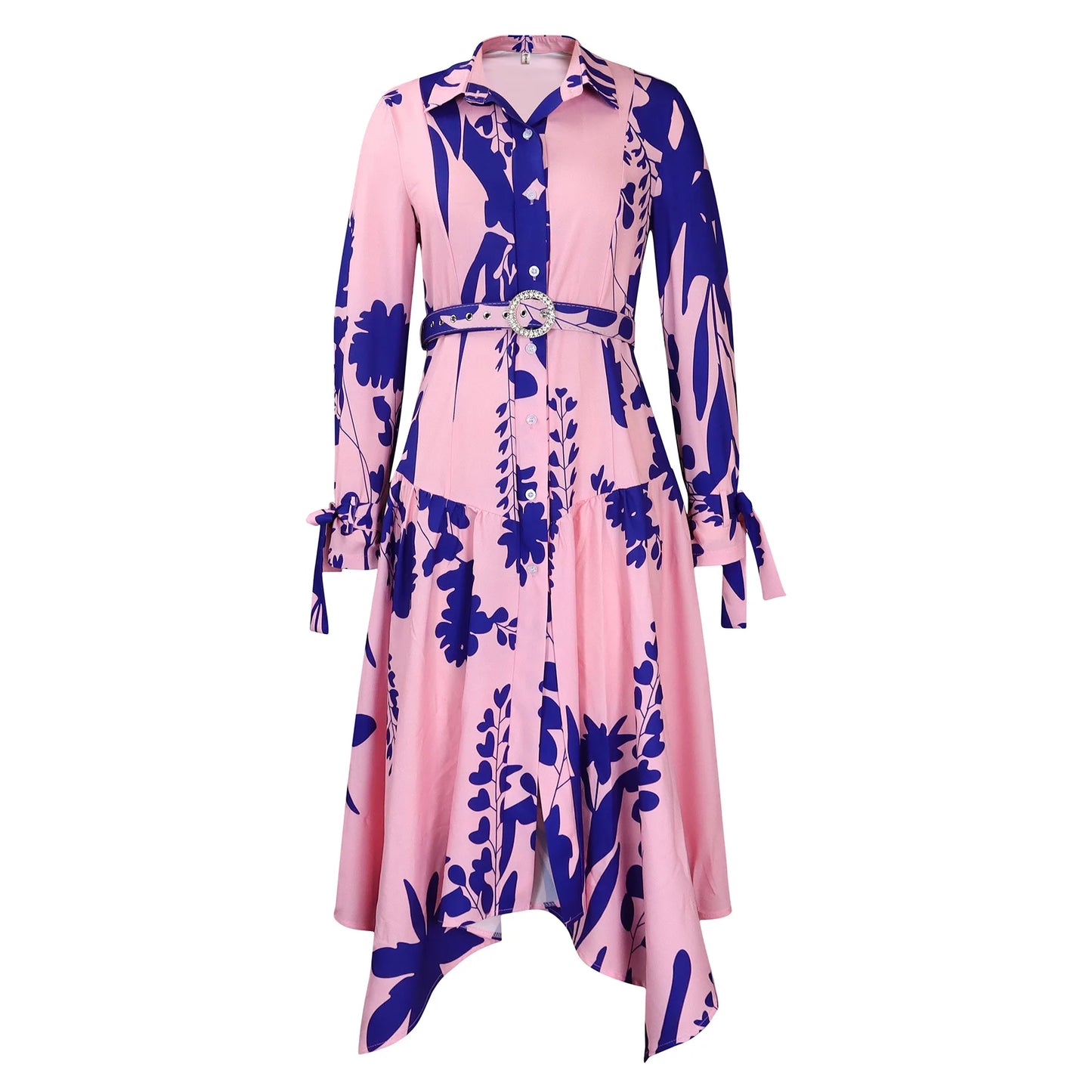 Brand new collection 2024-2025 Europe Plus-size Women's Fashion Fashion New Temperament Printed Irregular Lapel Dress Y2k Dress