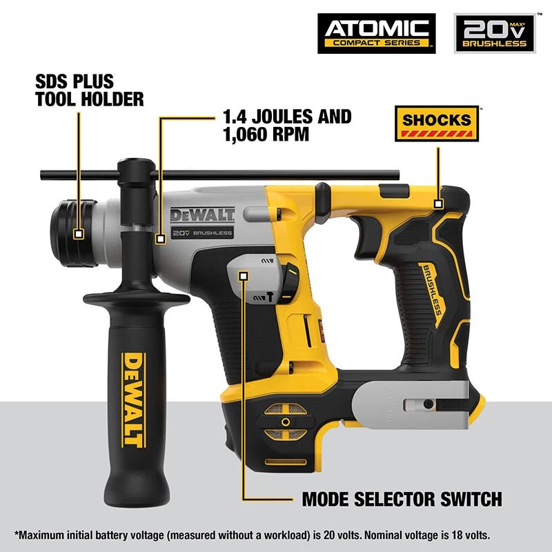 DEWALT DCH172 Brushless 20V Portable Hammer Impact Drill Shock Absorption Design 16MM ATOMIC Compact Drill Power Tools