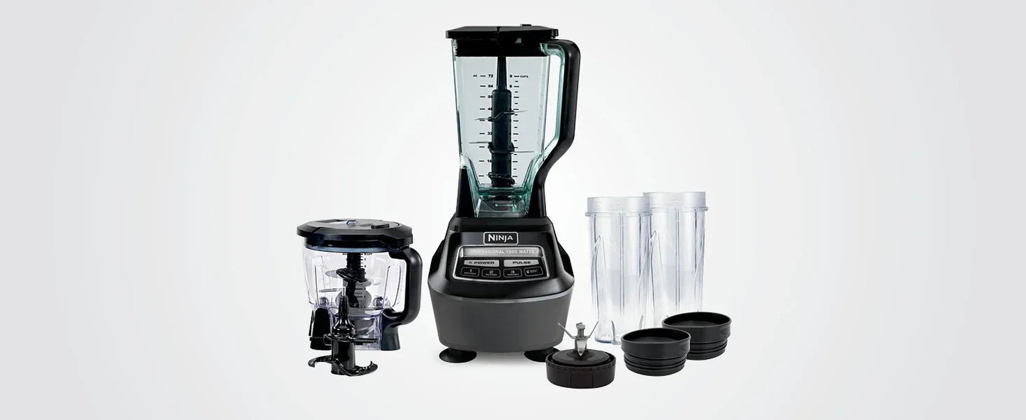 QWNinja BL770 Mega Kitchen System,1500W,4 Functions for Smoothies,Processing,Dough,Drinks & More,with 72-oz.* Blender Pi