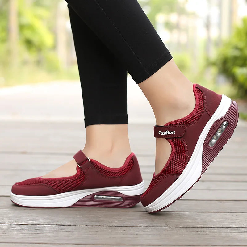 New Women Tennis Shoes New Hook Loop Air Cushion Shoe Non-slip Sole Breathable Female Casual Increase Footwear Outdoor Walk Sneakers