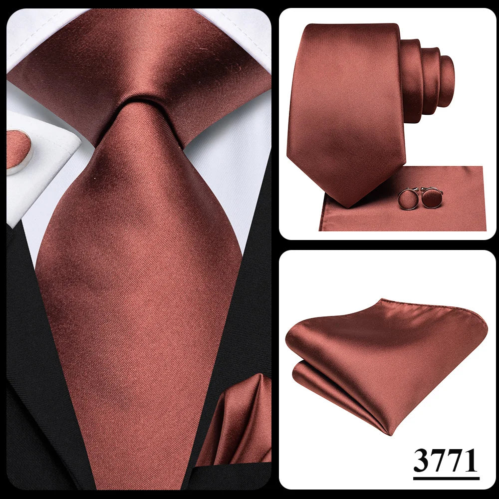 Hi-Tie Solid Green Orange Mens Fashion Necktie Handkerchief Cufflinks for Tuxedo Accessory Classic Silk Luxury Tie for Man Gift