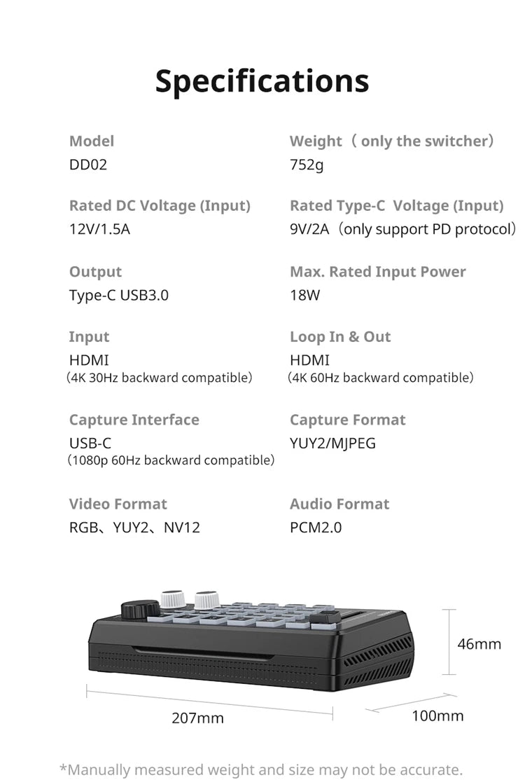 Ulanzi DD02 Live Video Switcher 4 CH HDMI Streaming 4K HD Screen For YUY2 MJPEG Capture Format Live Streaming Tool Video Mixer