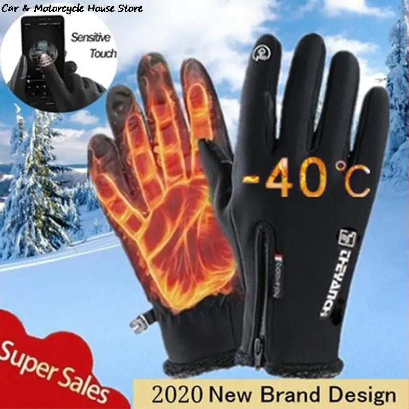 Motorcycle Gloves Winter Thermal Fleece Lined Winter Water Resistant Skin-friendly Touch Screen Outdoor Moto Riding Ski Gloves