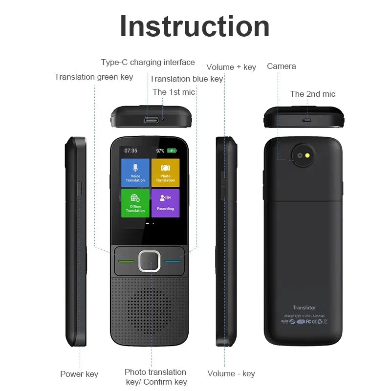 AMAZONY 2024 Smart Voice T10 Translator Machine 137 Multi Languages in Real Time Online Instant Off Line Translation AI Learning Conversion