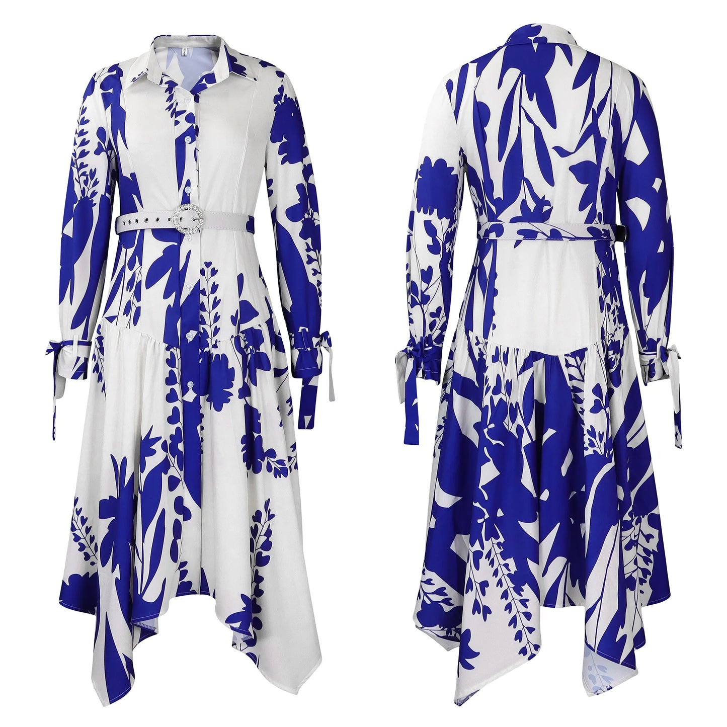 Brand new collection 2024-2025 Europe Plus-size Women's Fashion Fashion New Temperament Printed Irregular Lapel Dress Y2k Dress