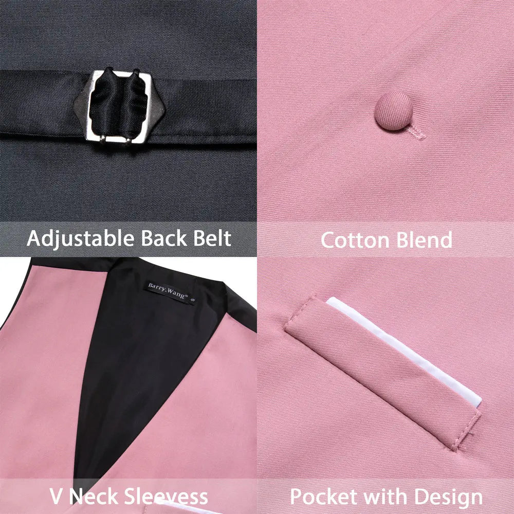 Elegant Vest for Men Solid Satin Waistcoat Tie Bowtie Hanky Set Sleeveless Jacket Wedding Formal Male Gilet Suit Barry Wang