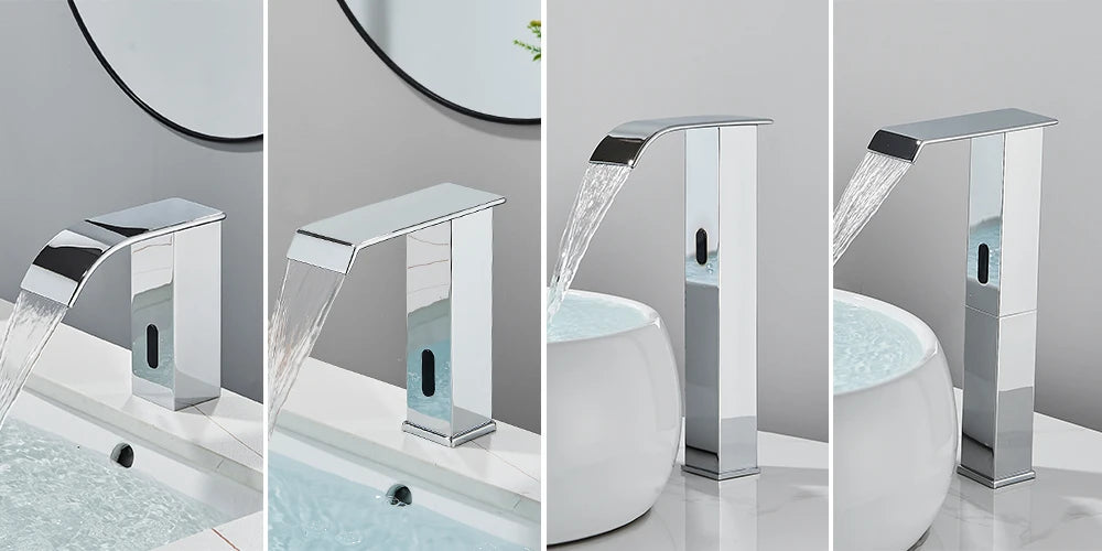 Rozin Black Smart Sensor Bathroom Basin Faucet Touchless Automatic Sense Mixer Tap Waterfall Hot Cold Water Washbasin Crane FREE SHIPPING