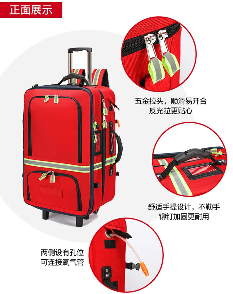 Empty Detachable Trolley Backpack Survival Kit Bag Medical Care Trolley Emergency Rescue Doctor Visit First Aid Bag