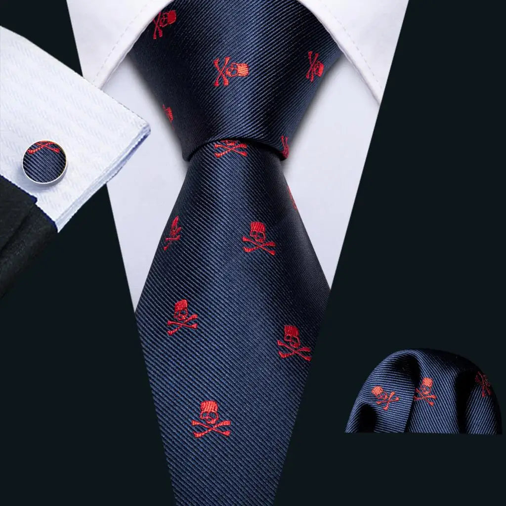 Barry.Wang Jacquard Animal Silk Men Tie Hankerchief Cufflinks Set Novelty Necktie for Male Gift Wedding Business Party 30 Styles