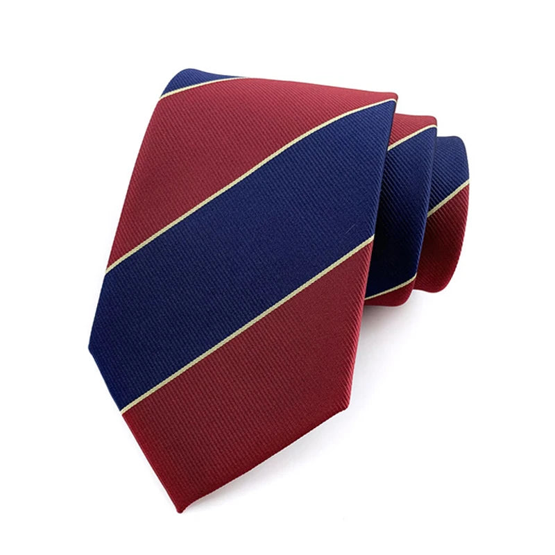 Luxury 8CM Mens Ties Necktie Red Color Stripes Ties For Man Groom Jacquard Woven Neck Tie For Business Wedding Party
