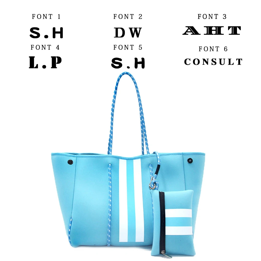 Personalized Custom Women's Handbag Printed Handbag Beach Bag Leisure Travel Tote Bag Diving Material Solid Color With Stripes