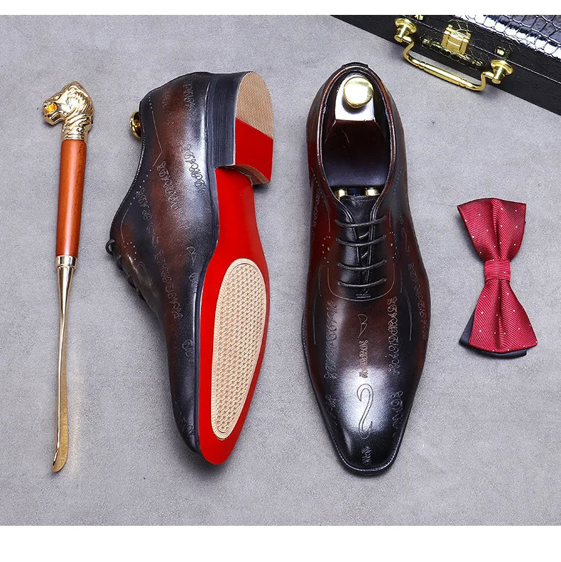Our New Collections 2024-2025 Handmade Mens Wedding Oxford Shoes Brown Genuine Leather Brogue Men's Dress Shoes Lace Up Business Formal Shoes For Men