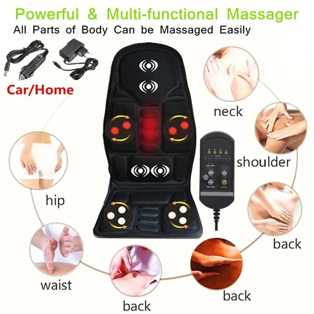 Car Home Office Massage Full-Body Back Neck Waist Therapy Heat 7 Motors Vibrate Heated Massage Electric Vibrator Cushion Seat