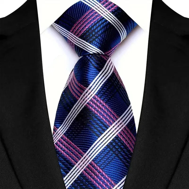 Luxury 8CM Mens Necktie Purple Color Stripes Floral Plaid Ties For Man Groom Jacquard Woven Neck Tie For Business Wedding Party