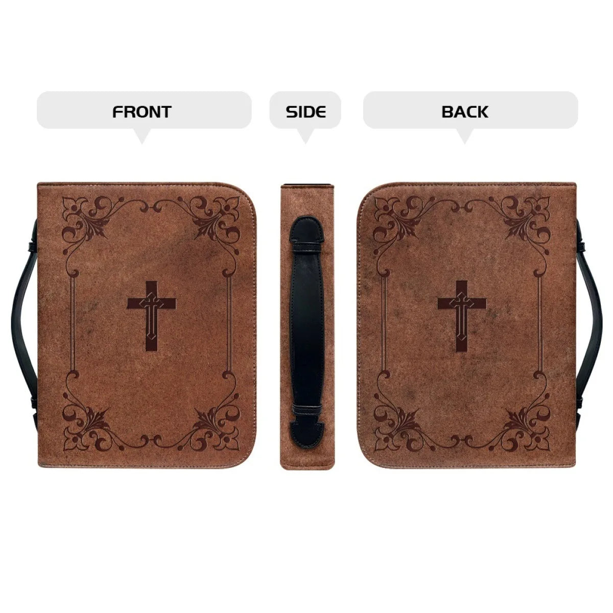 M Size Leather Cross Design Printed Book Bible Bag Student Travel Storage Bag One-handed Portable Storage Student Handbag
