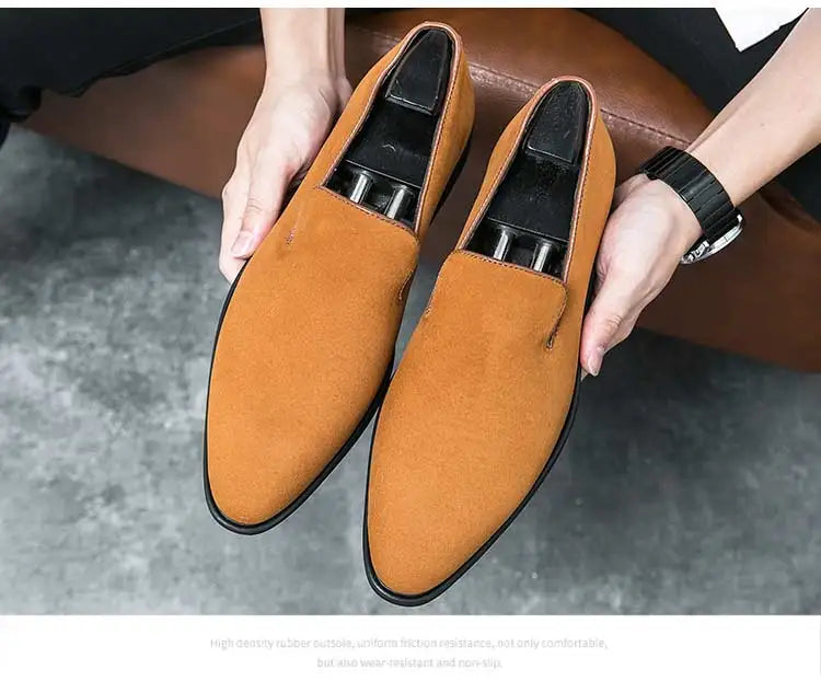 New 2024-2025 Red Sole Loafers Black Wedding Shoes for Men Yellow Flock Round Toe Slip-On Men's Business Dress Shoes Size 38-46