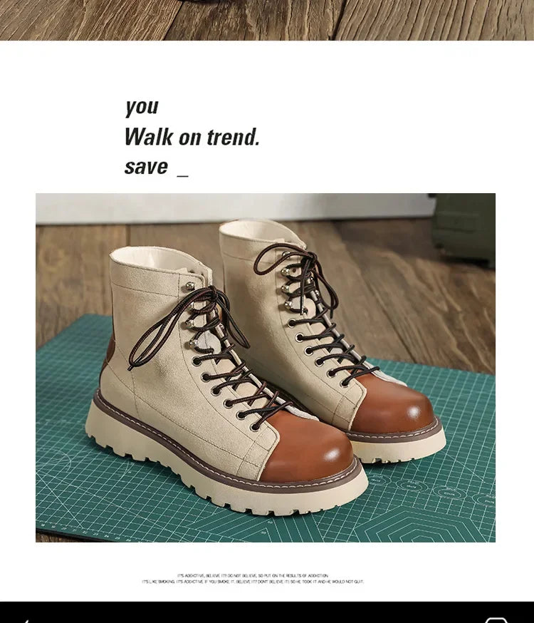 Our new collection 2024-2025 Mid-british Desert Boots for Men Color Match Autumn Winter Designer Cow Leather Platform Shoes Male Fashion Casual Ankle Boots BUY ONE AND GET A FREE GIFT LAPTOP STAND