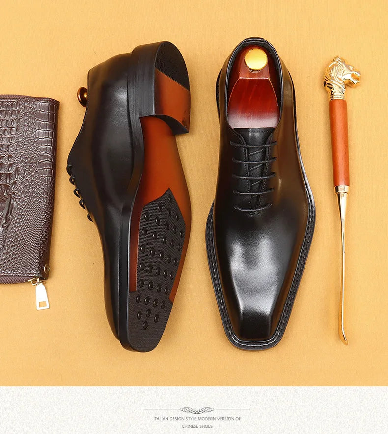 Handmade Mens Wedding Oxford Shoes Brown Genuine Leather Brogue Men's Dress Shoes Lace Up Business Formal Shoes for Men
