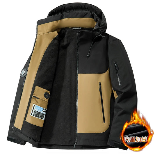 Winter Men Thick Warm Waterproof Parkas Jackets Hat Detachable Men Wool Liner Fleece Coats Male Parka Plus Size Winter Jacket