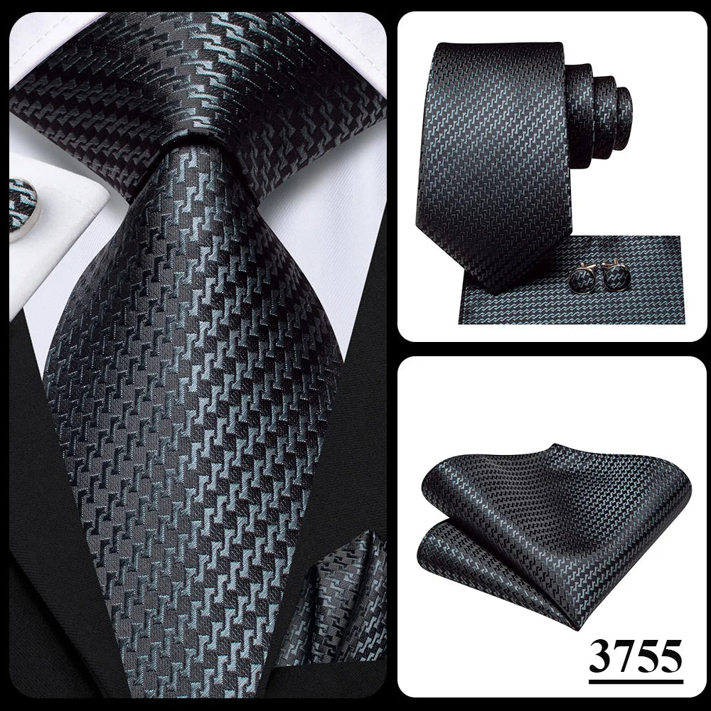 Our Brand  2025 Hi Tie Striped Sage Green Mens Fashion Necktie Handkerchief Cufflinks for Tuxedo Accessory Classic Silk Luxury Tie for Man Gift