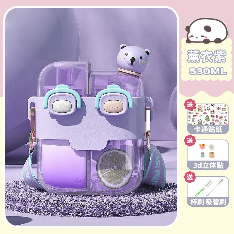 GIAVOS Large Capacity Portable Plastic Cup High Appearance Level Split Storage Cup Children's Water Cup Students with Straw Cup