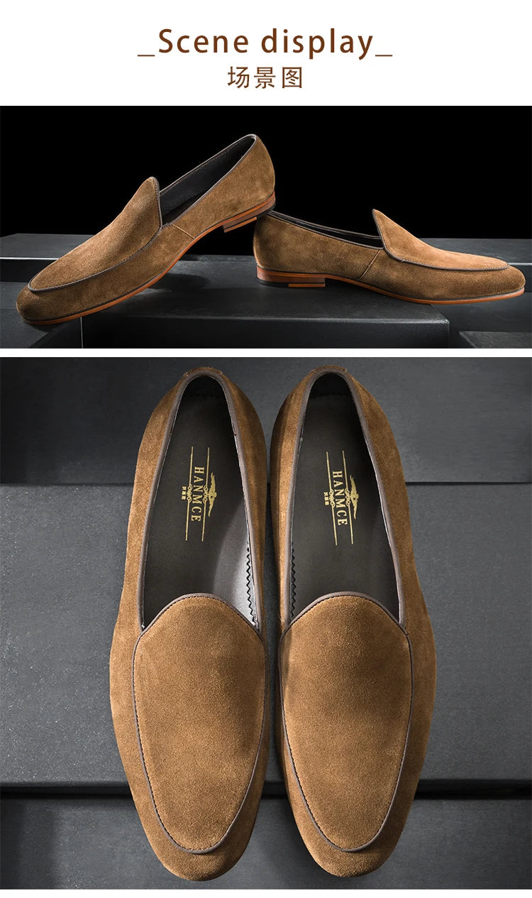 New 2024 Hanmce Fashion Sued England Casual Shoes Hand Made Luxury Loafers Genuine Leather Men Sapatos masculinos estilosos Toe shoes