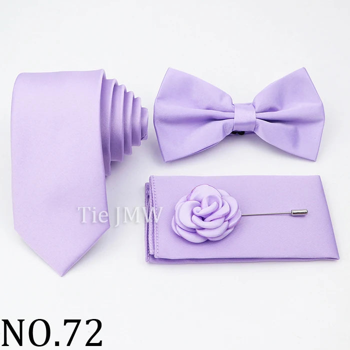Hot Sale Pink Purple Sage Green Tie Set Polyester Necktie Bowtie Cufflink Brooch For Groom Suit Wedding Cravat Shirt Accessory