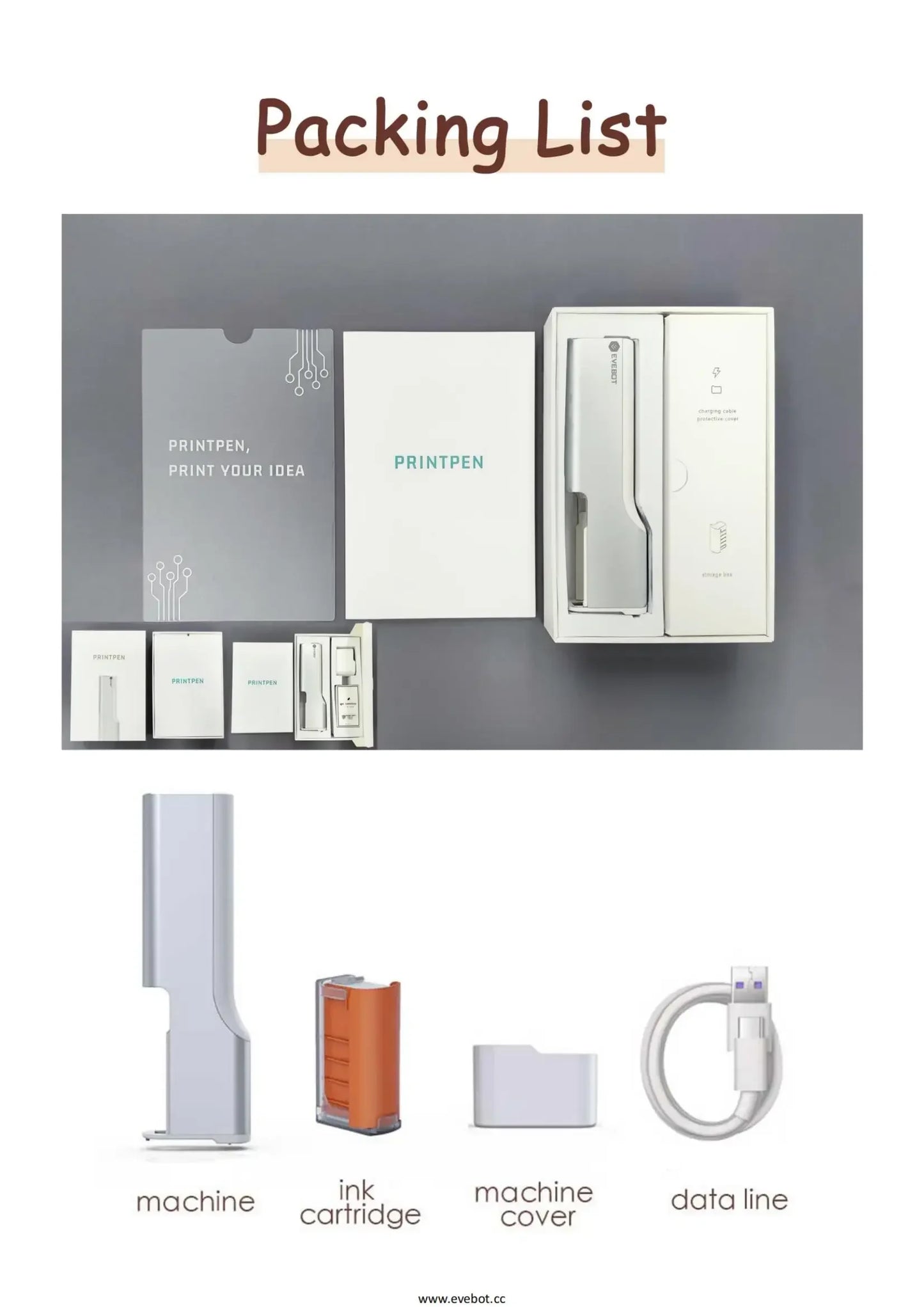 EVEBOT Food Inkjet Printer Handheld DIY Printpen With Auxiliary Ruler Print Size 26*1000 MM Custom Printing for Cafes Bakeries