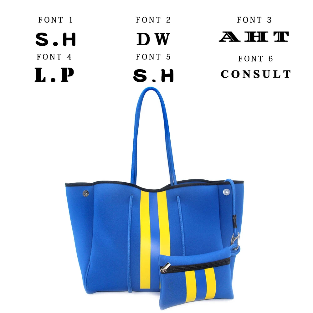 Personalized Custom Women's Handbag Printed Handbag Beach Bag Leisure Travel Tote Bag Diving Material Solid Color With Stripes