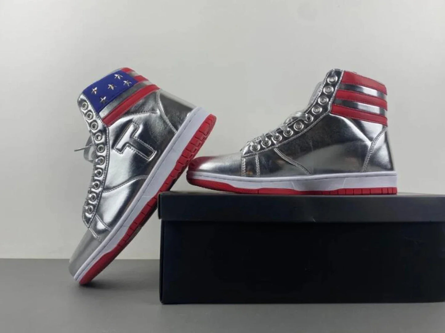 2024-2028 MAGA Trump Gold Silver Sneakers Never Surrender Donald Gold Trump Shoes 2024 MAGA Never Surrender Shoe Sneaker Basketball Mens Womens Casual Boots Road Shoe Big Size 47 48