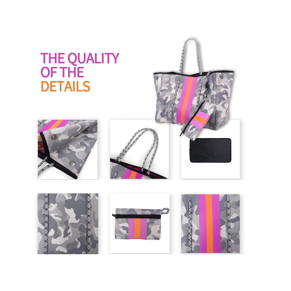 Personalized Custom Women's Handbag Printed Handbag Beach Bag Leisure Travel Tote Bag Diving Material Solid Color With Stripes